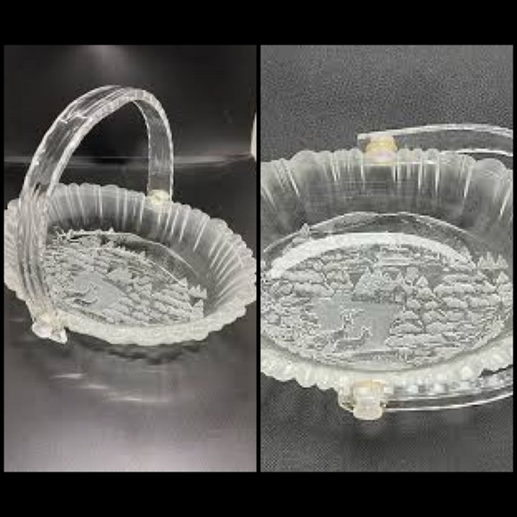Mikasa Other - Mikasa Frosted Winter Dreams 9.5” Crystal Textured Serving Basket With Handle